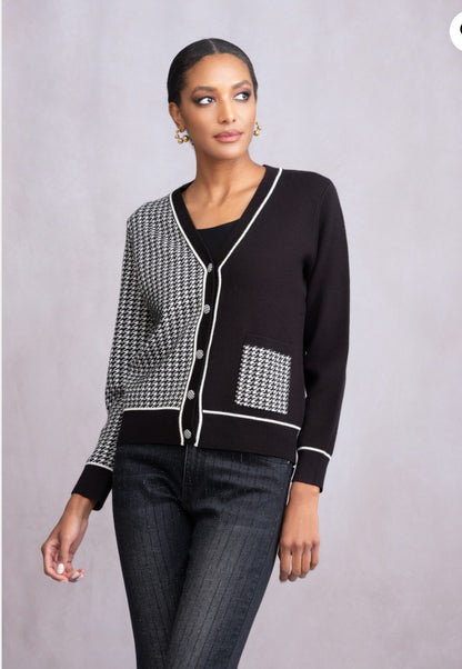 ALISON SHERI HOUNDSTOOTH  CARDIGAN STYLE A46356 COLOUR BLACK/GREY