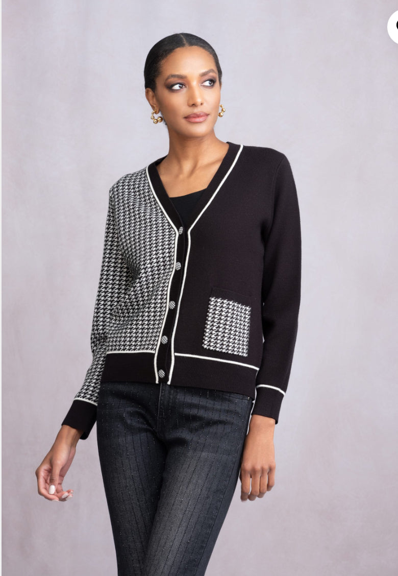 ALISON SHERI HOUNDSTOOTH  CARDIGAN STYLE A46356 COLOUR BLACK/GREY