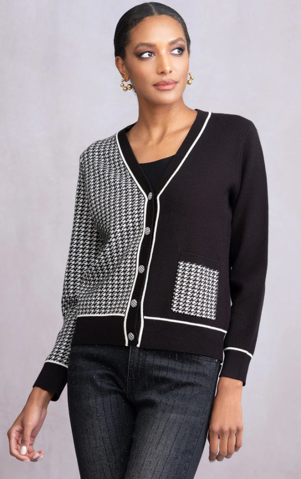 ALISON SHERI HOUNDSTOOTH  CARDIGAN STYLE A46356 COLOUR BLACK/GREY