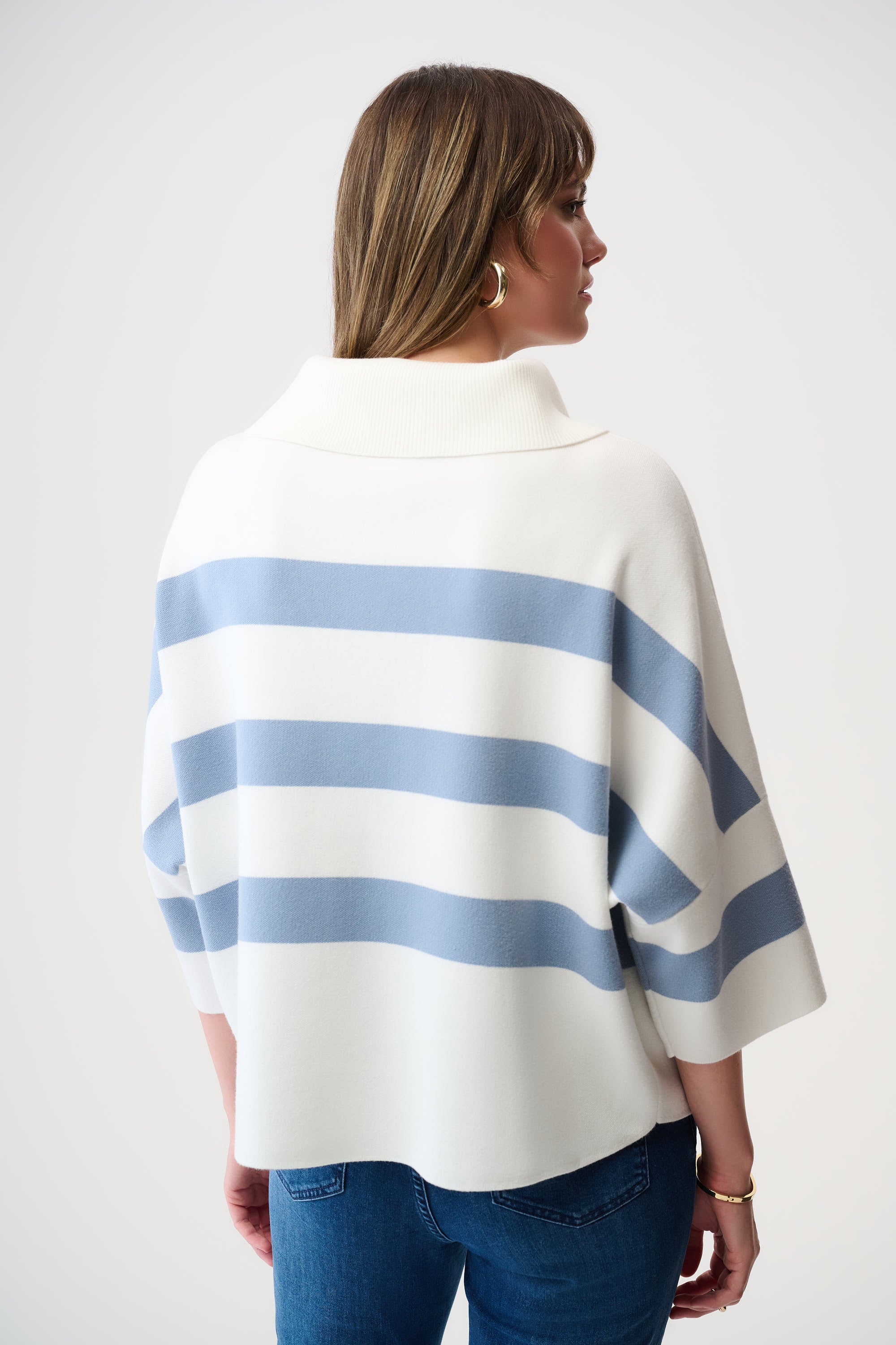 JOSEPH RIBKOFF STRIP PRINT BOXY SWEATER STYLE 261983 COLOUR WINTER WHITE/CHAMBRAY