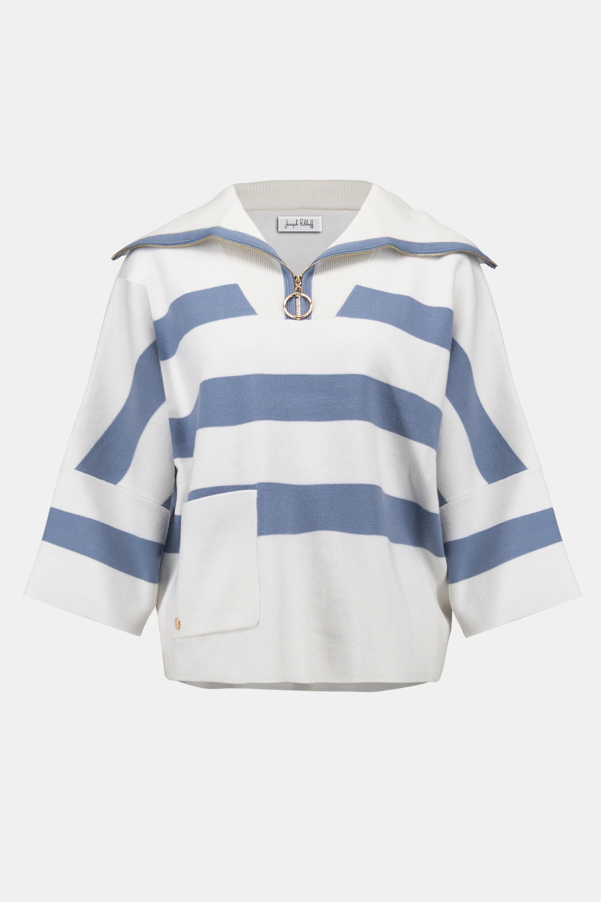 JOSEPH RIBKOFF STRIP PRINT BOXY SWEATER STYLE 261983 COLOUR WINTER WHITE/CHAMBRAY
