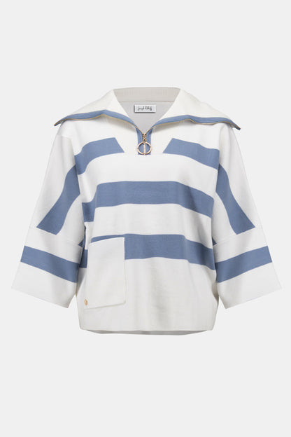 JOSEPH RIBKOFF STRIP PRINT BOXY SWEATER STYLE 261983 COLOUR WINTER WHITE/CHAMBRAY