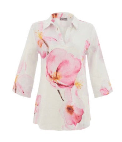 DOLCEZZA LINEN LONG LENGTH TUNIC STYLE 26683 COLOUR WHITE/PINK