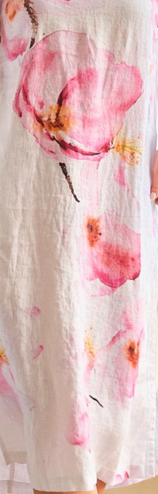 DOLCEZZA LINEN LONG LENGTH TUNIC STYLE 26683 COLOUR WHITE/PINK