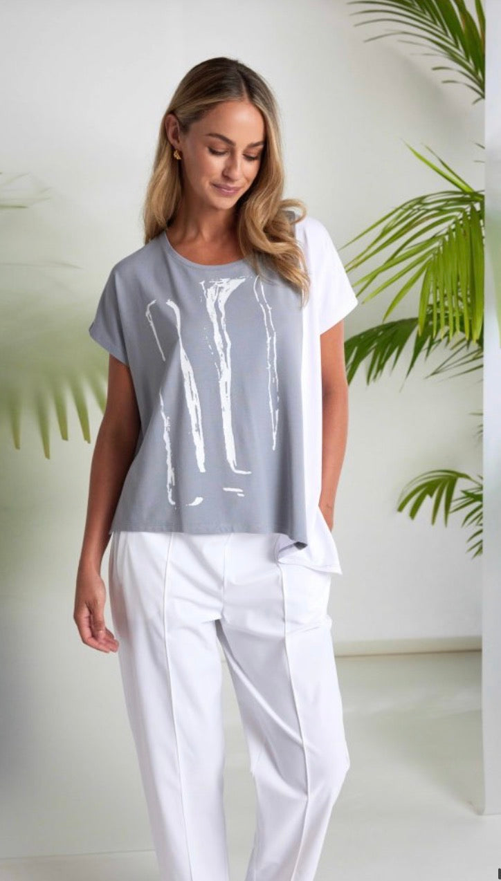 NAYA PLACEMENT PRINT TOP STYLE NAS26119 COLOUR DOVE/WHITE