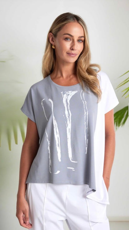 NAYA PLACEMENT PRINT TOP STYLE NAS26119 COLOUR DOVE/WHITE