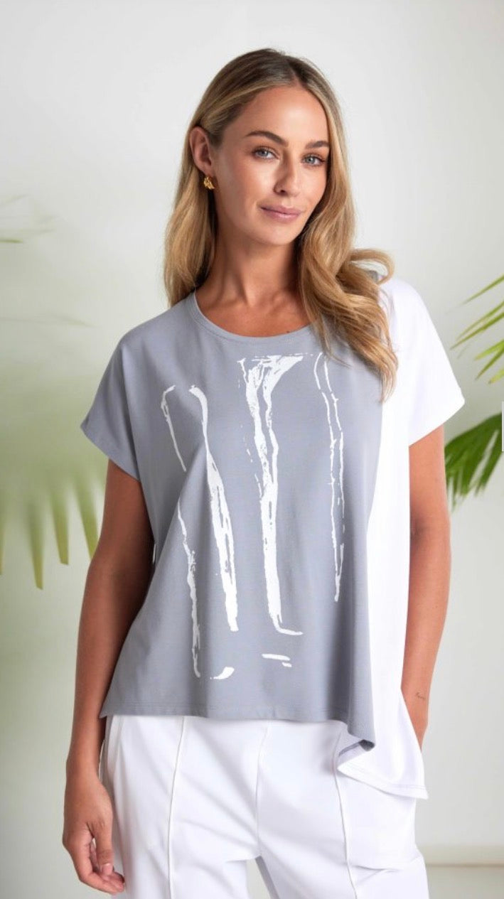NAYA PLACEMENT PRINT TOP STYLE NAS26119 COLOUR DOVE/WHITE