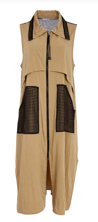 NAYA LONG LINE ZIPPED WAISTCOAT STYLE NAS26219 COLOUR TAN