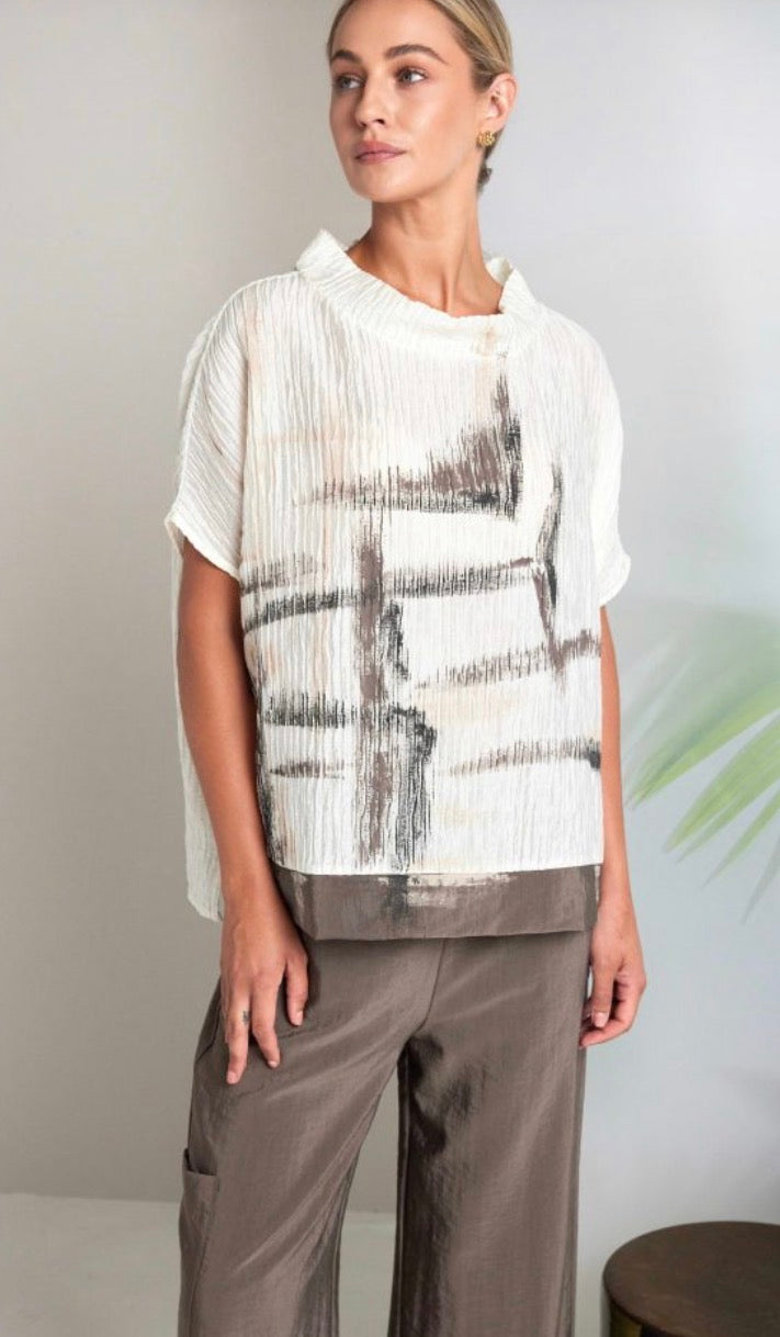 NAYA RIPPLE PRINT TOP STYLE NAS26265 COLOUR CREAM/TAUPE