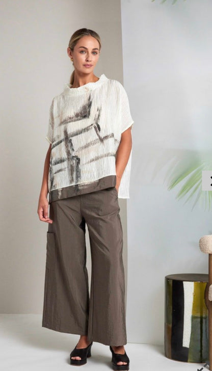 NAYA RIPPLE PRINT TOP STYLE NAS26265 COLOUR CREAM/TAUPE