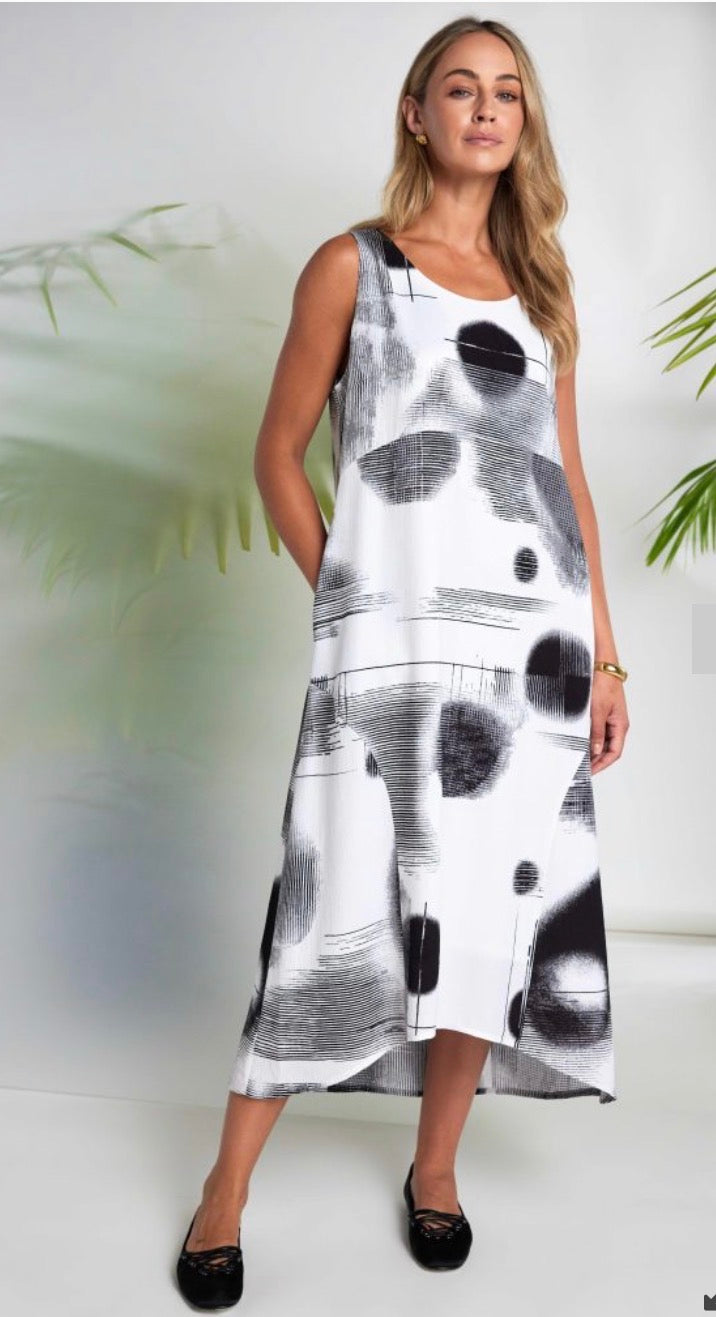 NAYA FADED SPOT DRESS STYLE NAS26312 COLOUR-WHITE/BLACK