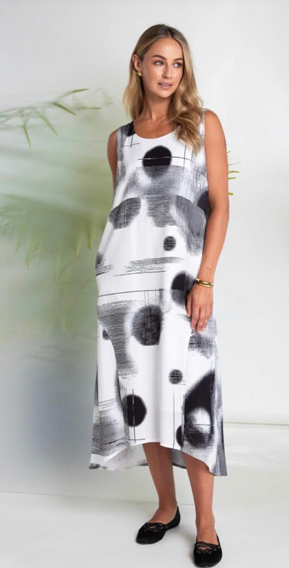 NAYA FADED SPOT DRESS STYLE NAS26312 COLOUR-WHITE/BLACK