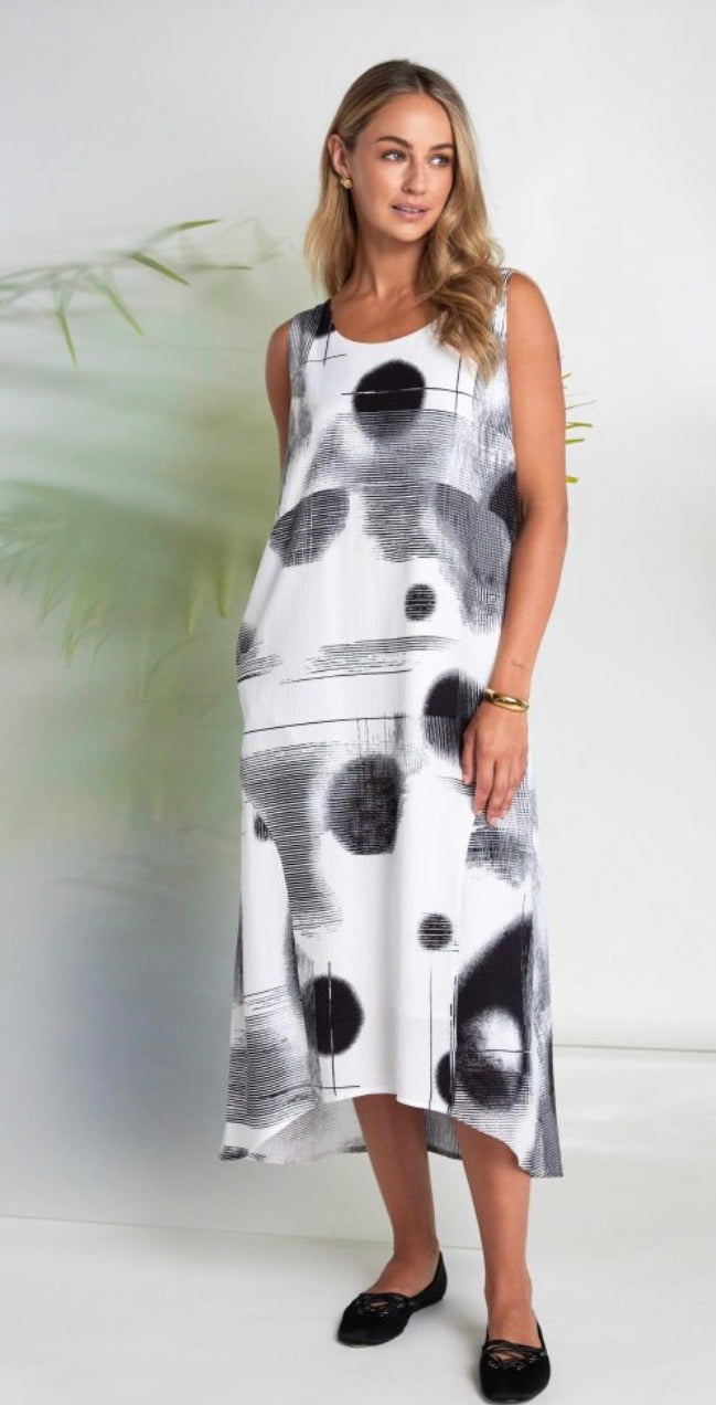 NAYA FADED SPOT DRESS STYLE NAS26312 COLOUR-WHITE/BLACK