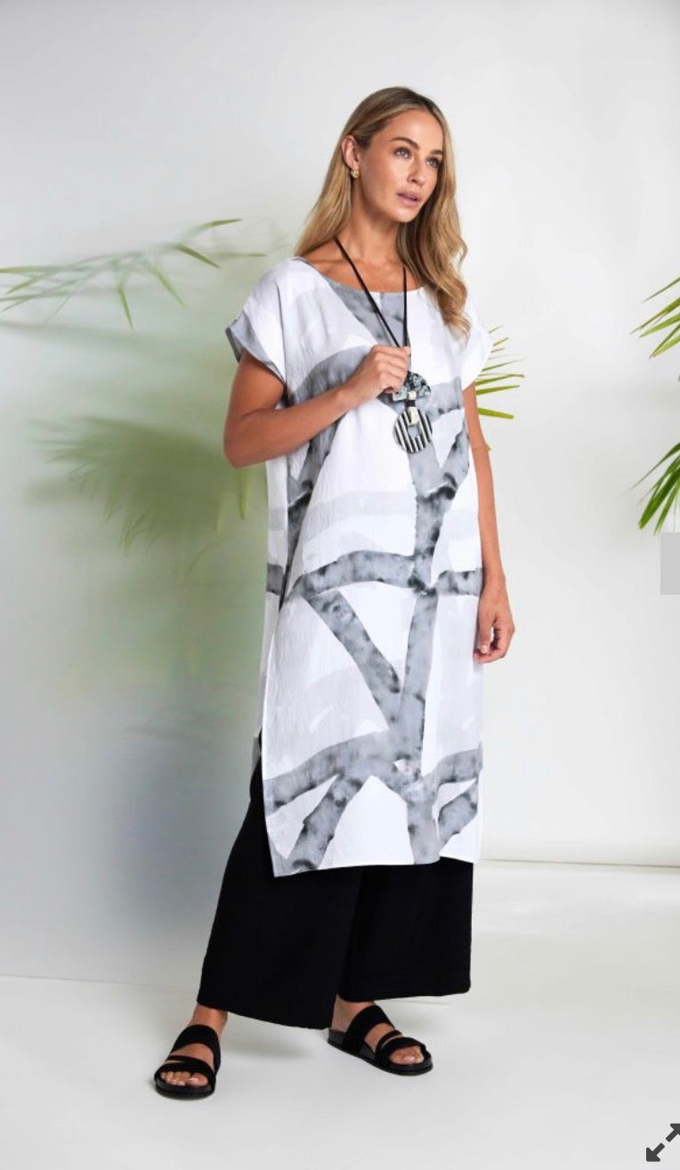 NAYA MARBLE RIBBON PRINT DRESS STYLE NAS26313 COLOUR WHITE/GRANITE