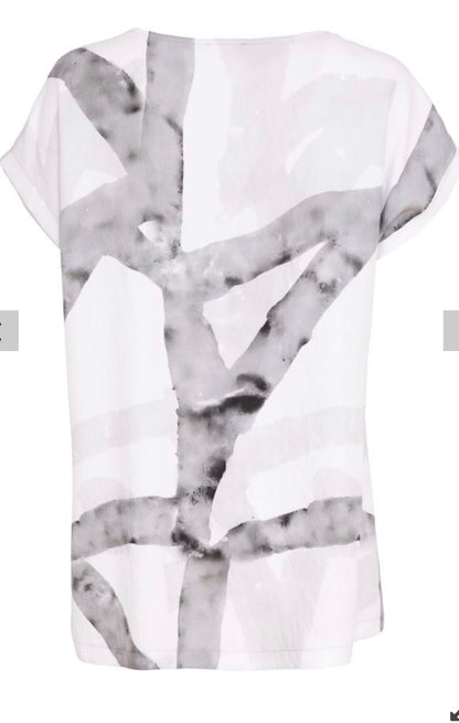 NAYA V NECK PATTERNED TOP STYLE NAS26314 COLOUR WHITE/GRANITE