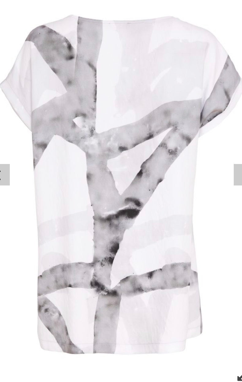 NAYA V NECK PATTERNED TOP STYLE NAS26314 COLOUR WHITE/GRANITE