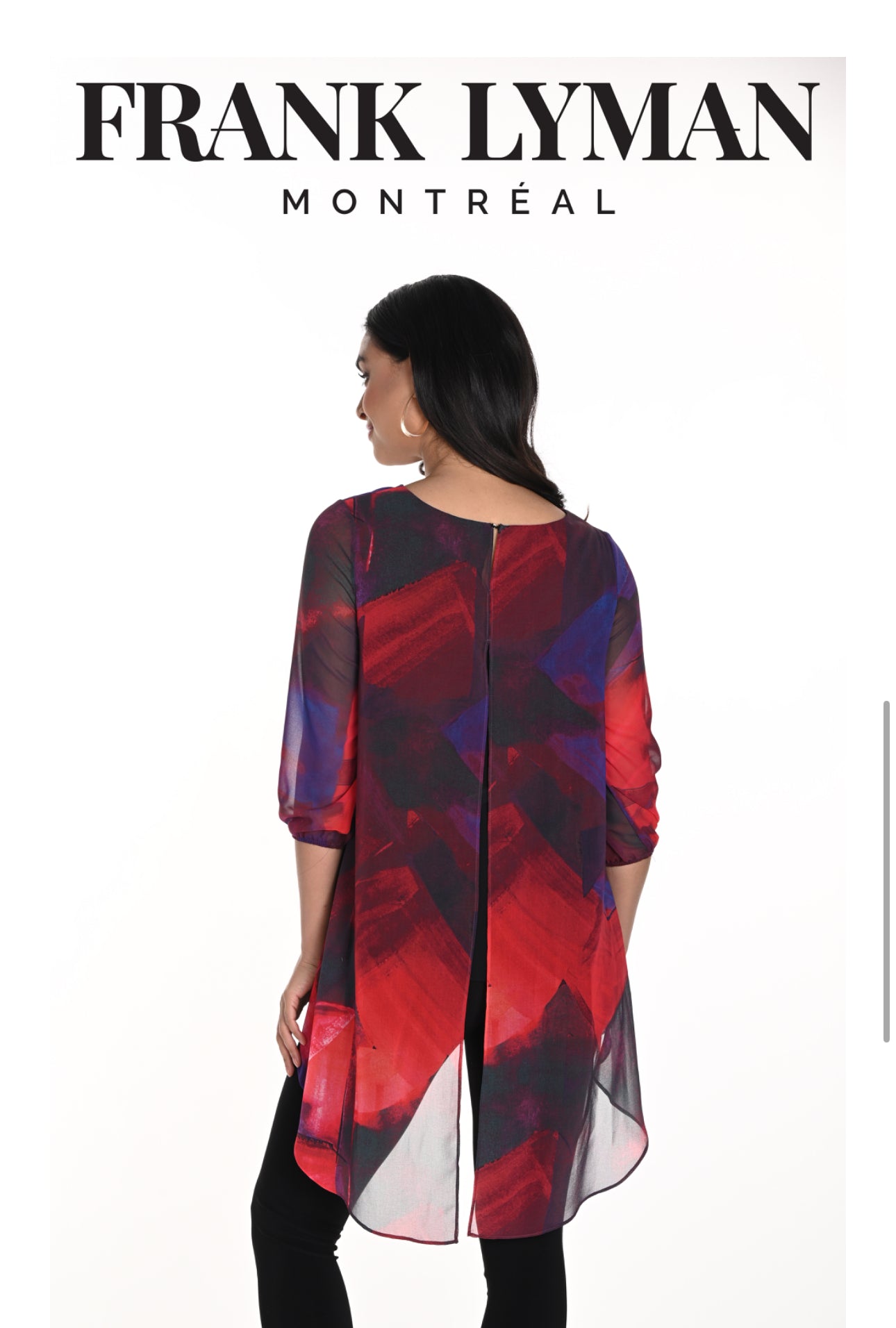 FRANK LYMAN CHIFFON TUNIC TOP STYLE 243246 COLOUR BLACK/RED