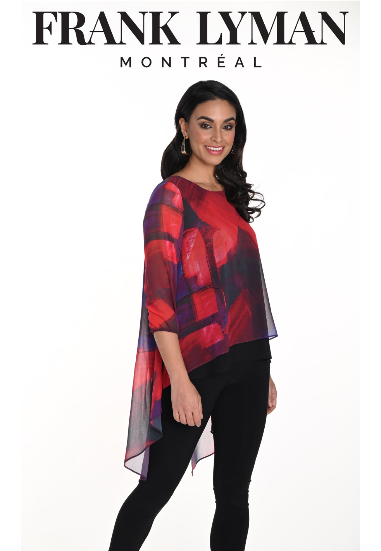 FRANK LYMAN CHIFFON TUNIC TOP STYLE 243246 COLOUR BLACK/RED