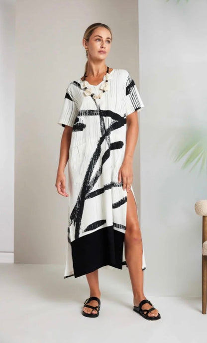 NAYA PATTERNED DRESS SYLE NAS26320 COLOUR CREAM/BLACK