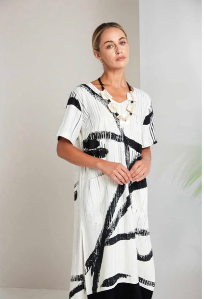 NAYA PATTERNED DRESS SYLE NAS26320 COLOUR CREAM/BLACK