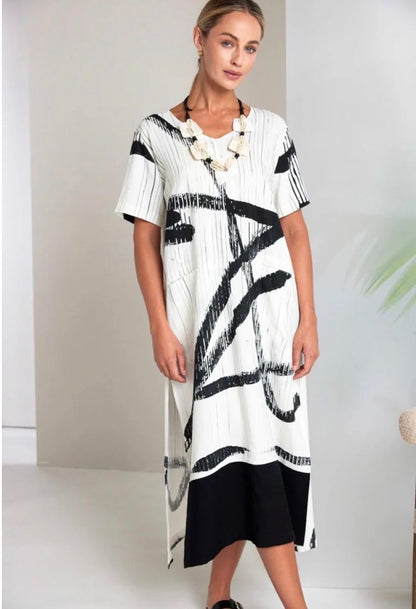 NAYA PATTERNED DRESS SYLE NAS26320 COLOUR CREAM/BLACK