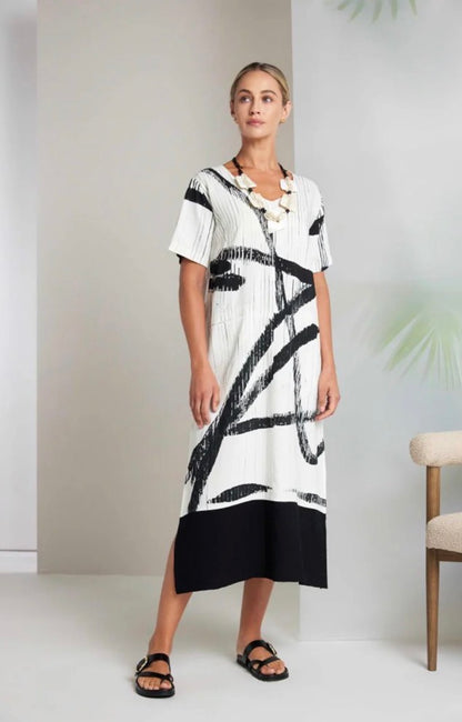 NAYA PATTERNED DRESS SYLE NAS26320 COLOUR CREAM/BLACK
