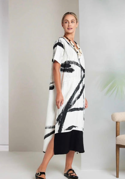NAYA PATTERNED DRESS SYLE NAS26320 COLOUR CREAM/BLACK