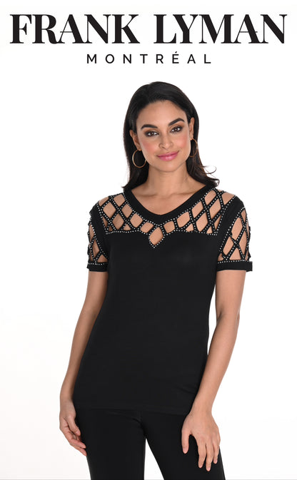 FRANK LYMAN V NECK JEWELLED TOP STYLE  243465U COLOUR BLACK