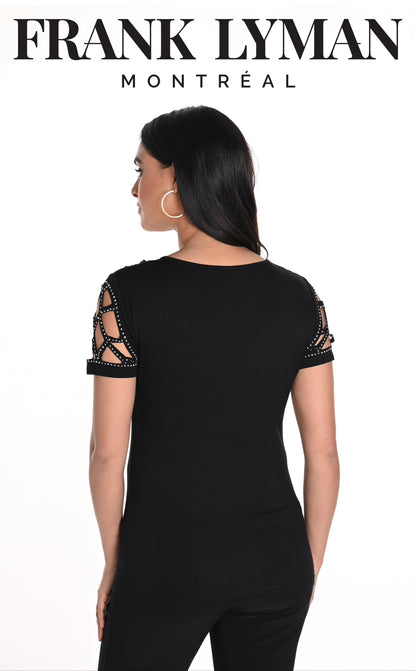 FRANK LYMAN V NECK JEWELLED TOP STYLE  243465U COLOUR BLACK