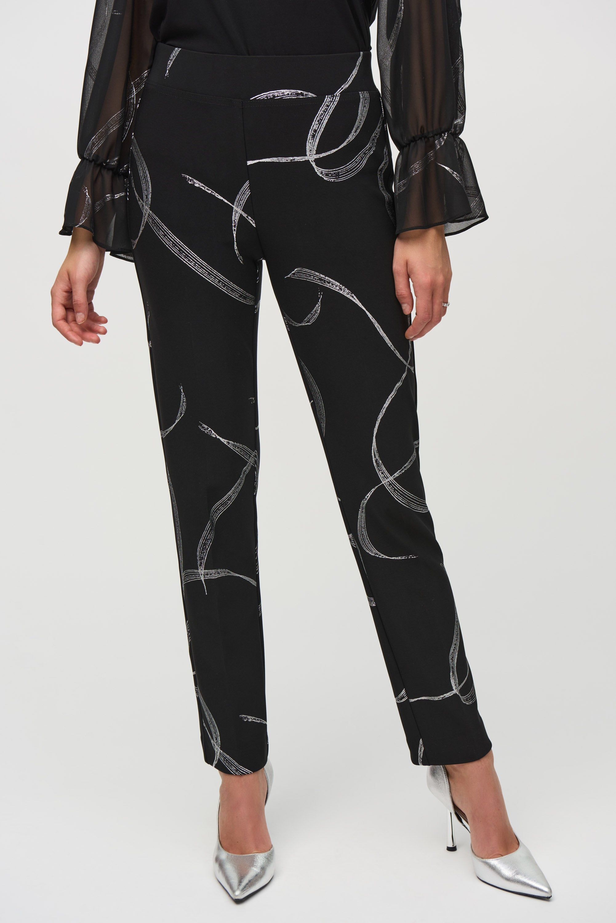 JOSEPH RIBKOFF ABSTRACT PRINT PANT STYLE 244119 COLOUR BLACK/SILVER