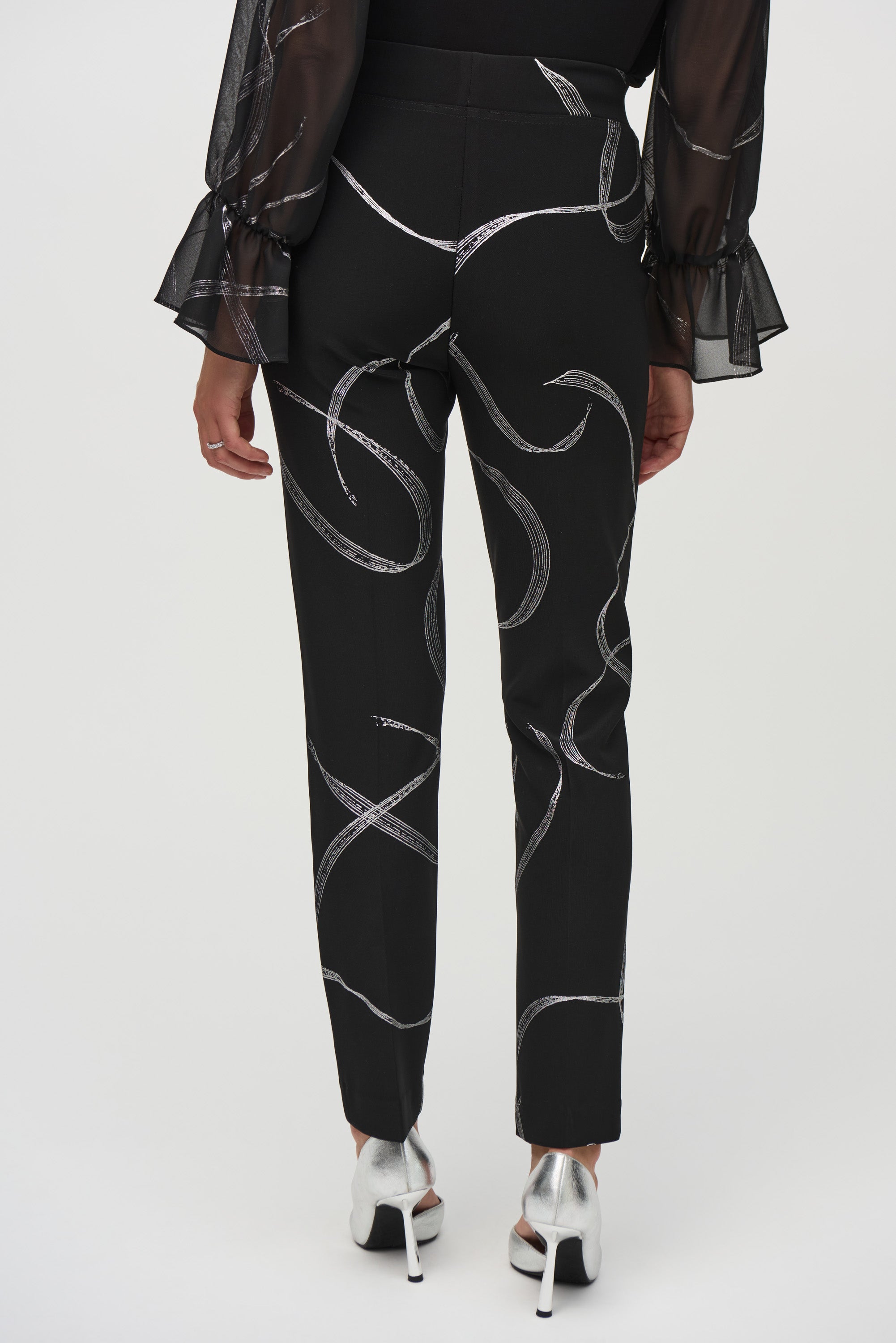 JOSEPH RIBKOFF ABSTRACT PRINT PANT STYLE 244119 COLOUR BLACK/SILVER