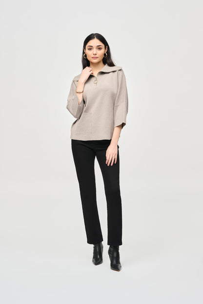 JOSEPH RIBKOFF JACQUARD ZIPPED COLLAR SWEATER STYLE 243954 COLOUR TAUPE MELANGE