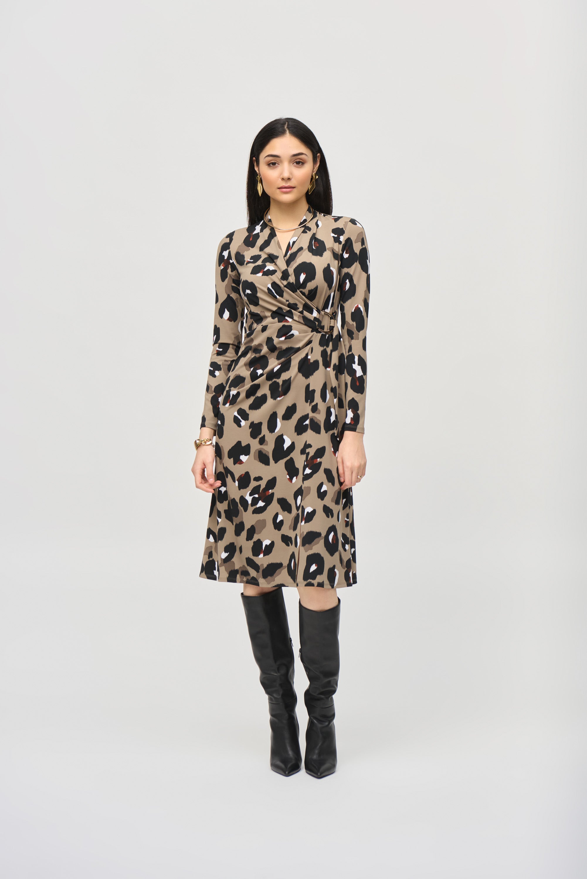 JOSEPH RIBKOFF SILKY ANIMAL PRINT WRAP DRESS STYLE 243173 COLOUR BLACK/MULTI