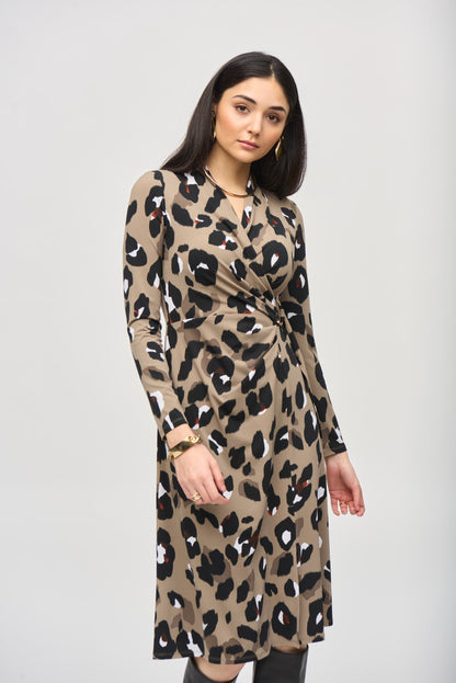 JOSEPH RIBKOFF SILKY ANIMAL PRINT WRAP DRESS STYLE 243173 COLOUR BLACK/MULTI