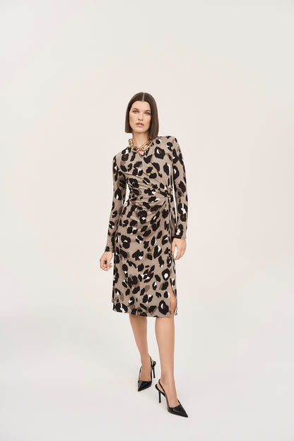 JOSEPH RIBKOFF SILKY ANIMAL PRINT WRAP DRESS STYLE 243173 COLOUR BLACK/MULTI