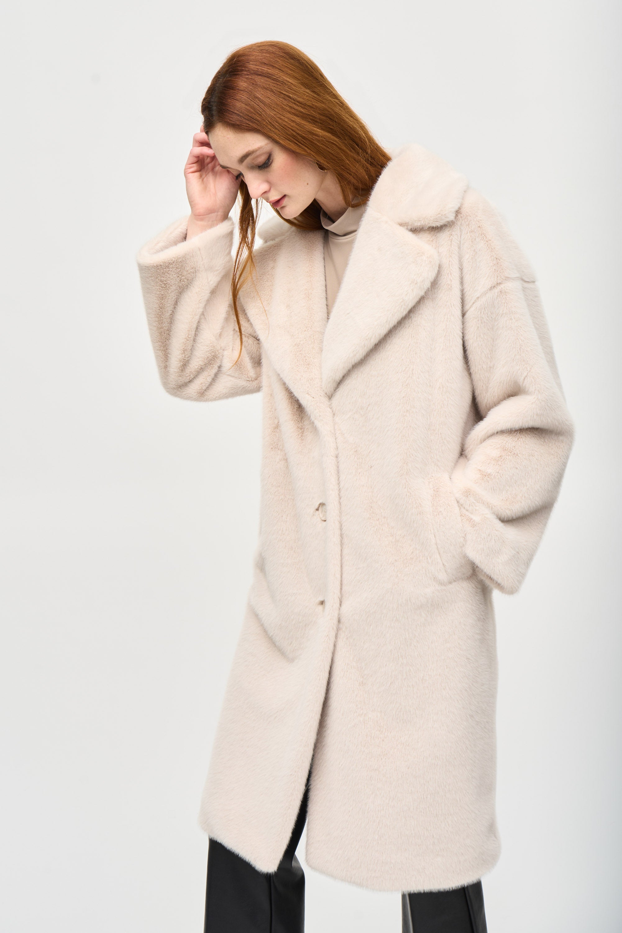 JOSEPH RIBKOFF FAUX FUR COAT STYLE 243902 COLOUR CREAM