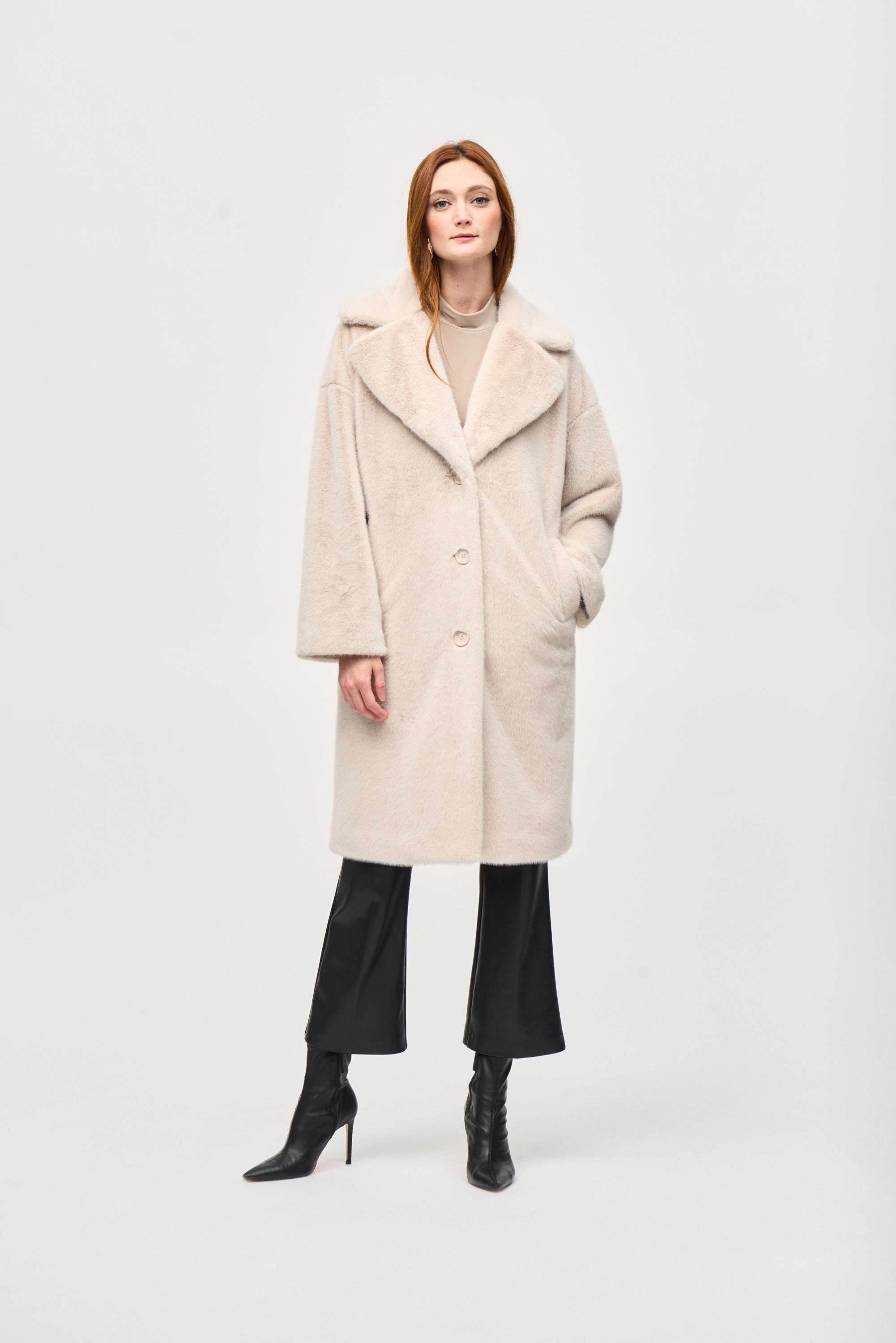 JOSEPH RIBKOFF FAUX FUR COAT STYLE 243902 COLOUR CREAM