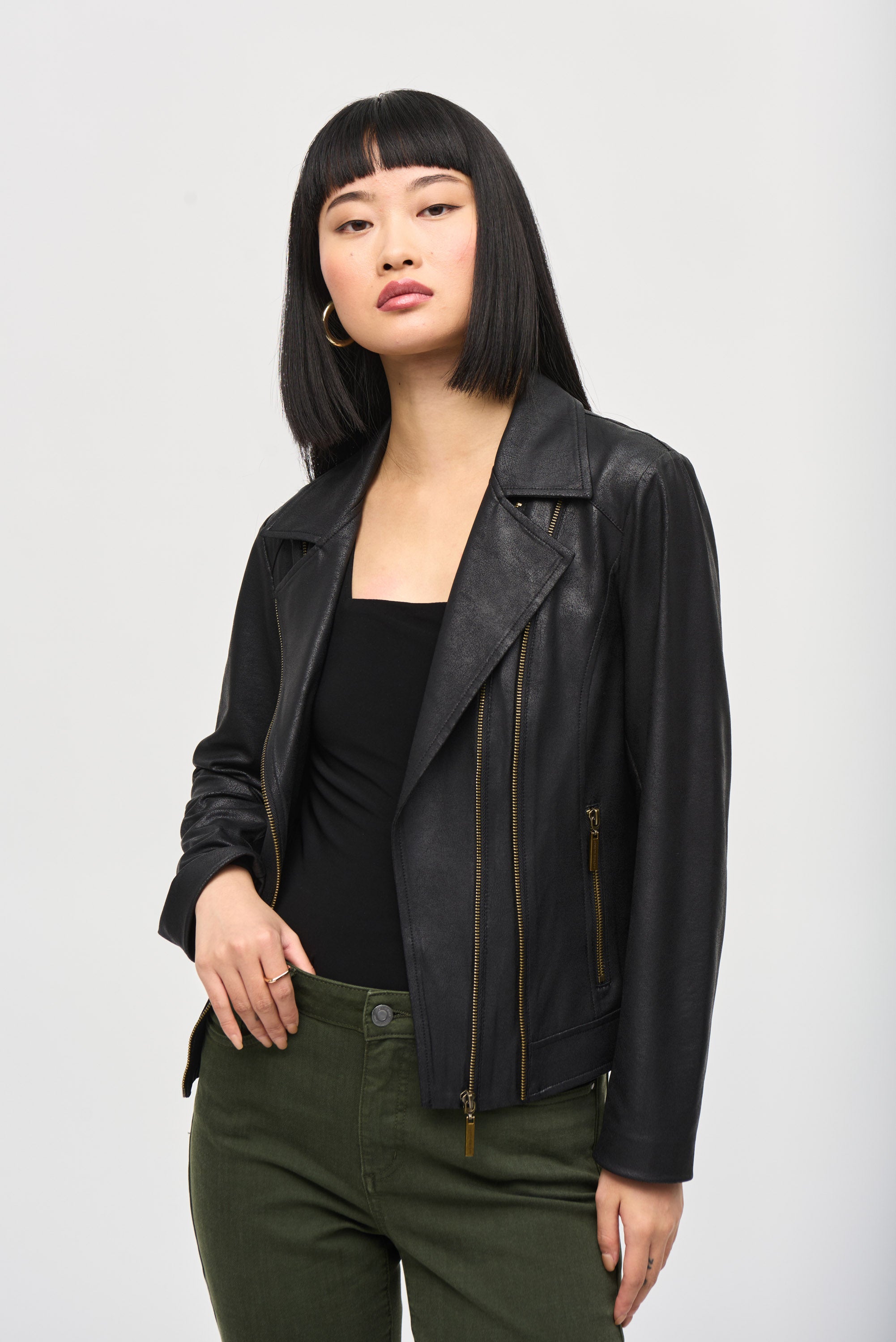 JOSEPH RIBKOFF MOTO JACKET STYLE 243905 COLOUR BLACK