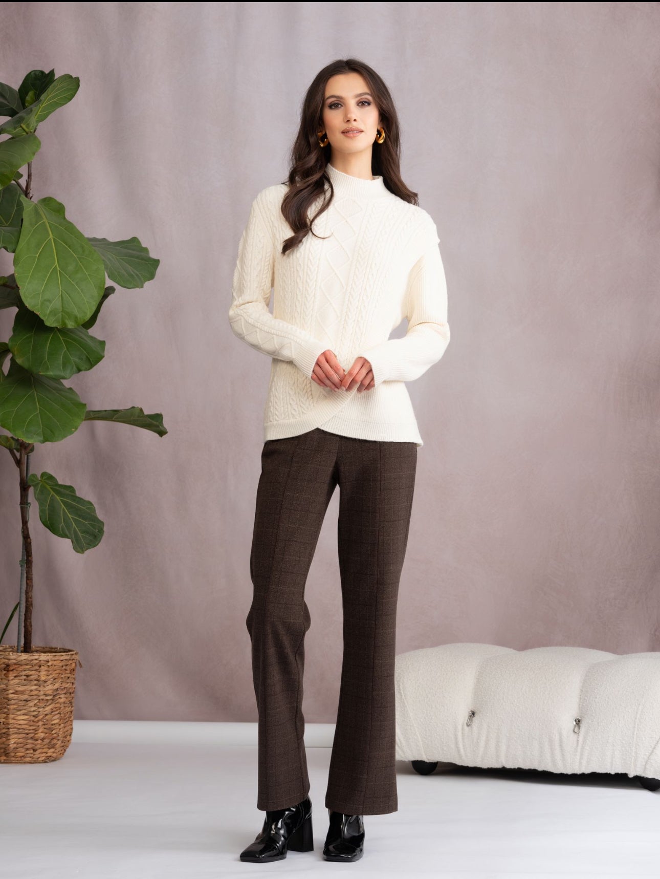 ALISON SHERI CABLE KNIT PATTERN SWEATER STYLE A46037 COLOUR CREAM