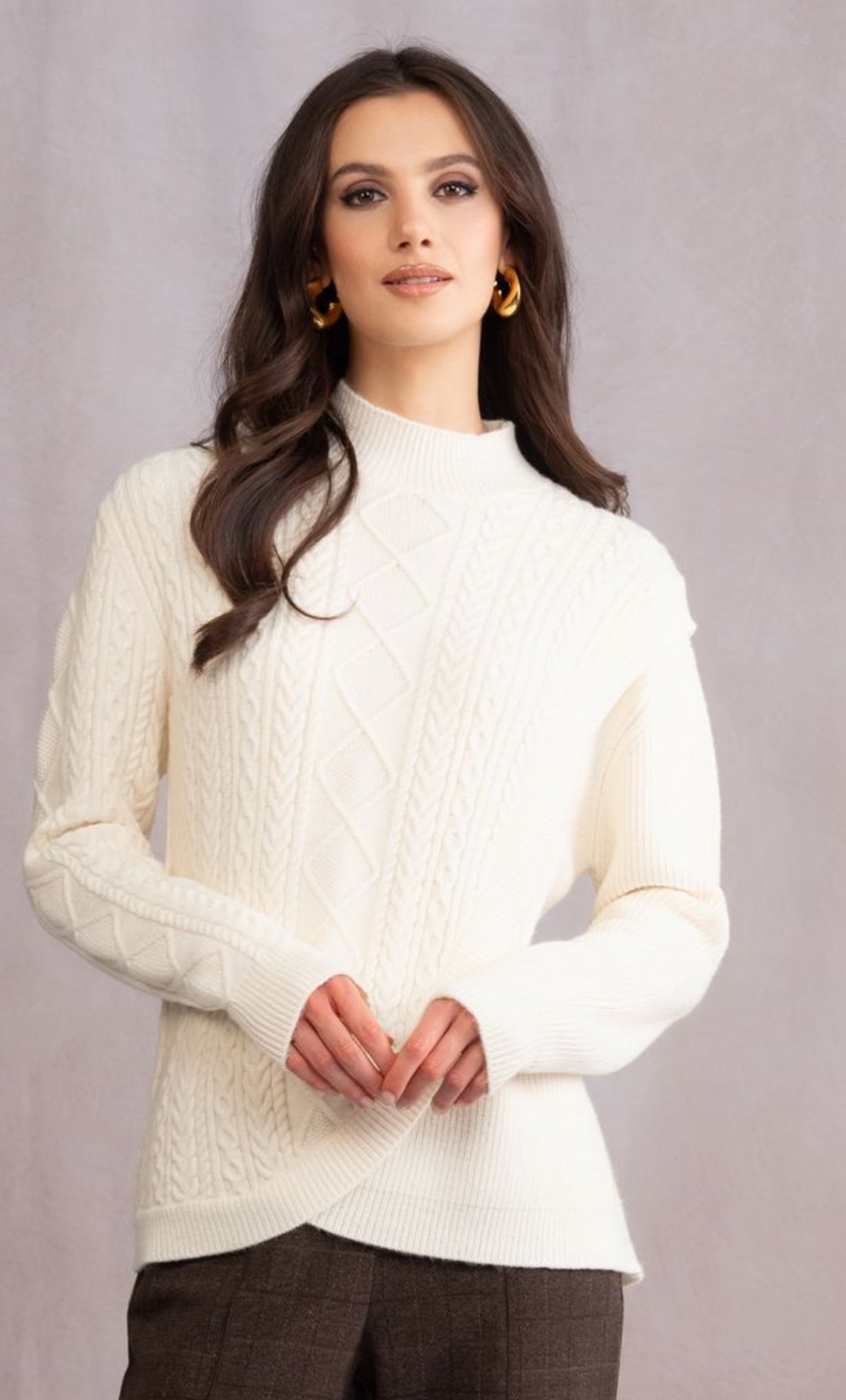 ALISON SHERI CABLE KNIT PATTERN SWEATER STYLE A46037 COLOUR CREAM
