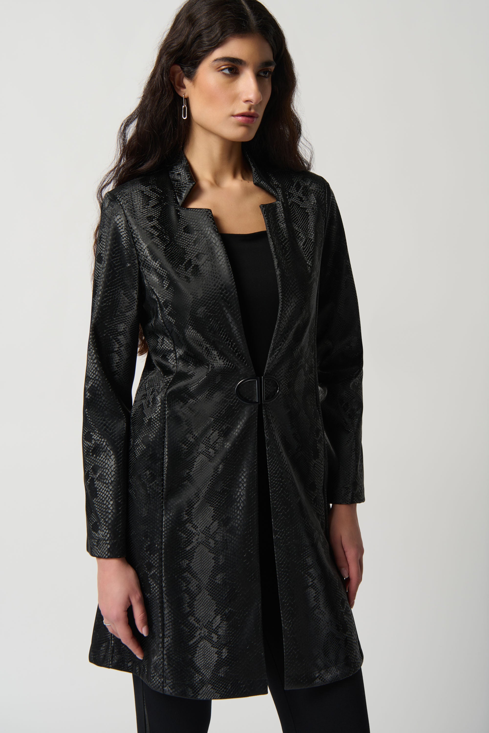 JOSEPH RIBKOFF FAUX LEATHER COAT STYLE 234111 COLOUR BLACK