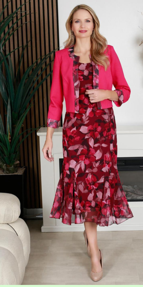 GLITZ DRESS AND JACKET STYLE 1548 COLOUR RASPBERRY /MULTI