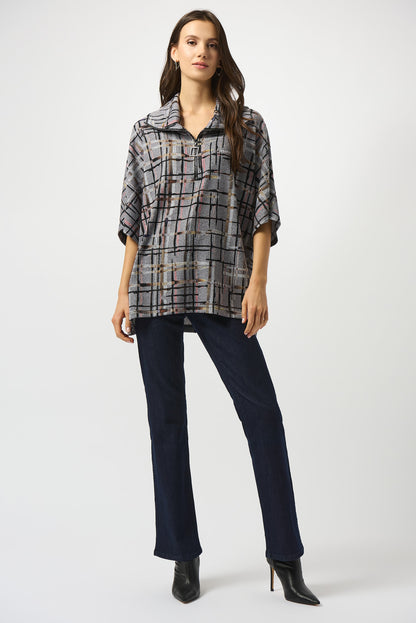 JOSEPH RIBKOFF PLAID PRINT TOP STYLE 253058 COLOUR GREY/MULTI