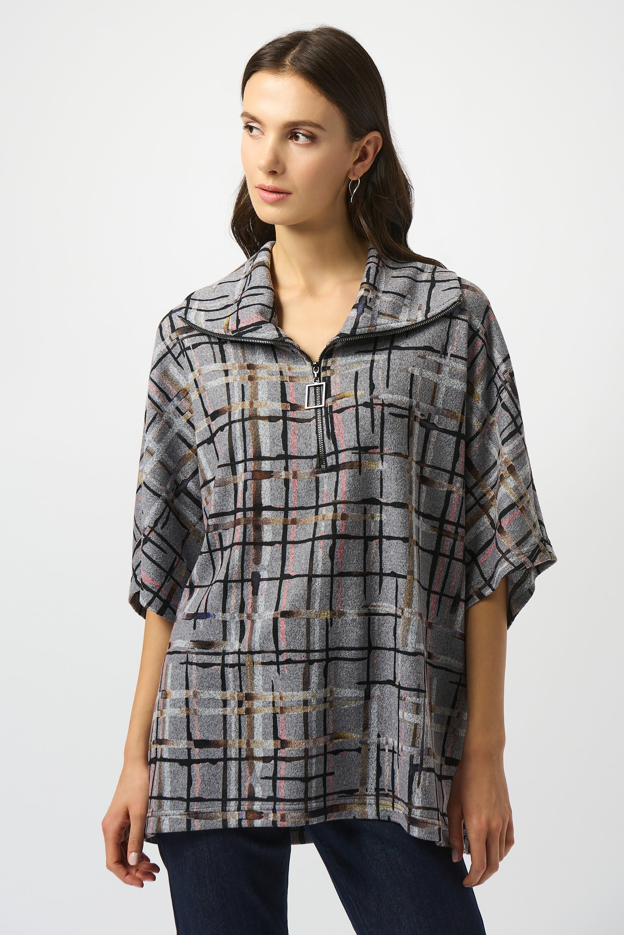 JOSEPH RIBKOFF PLAID PRINT TOP STYLE 253058 COLOUR GREY/MULTI