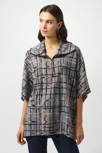 JOSEPH RIBKOFF PLAID PRINT TOP STYLE 253058 COLOUR GREY/MULTI