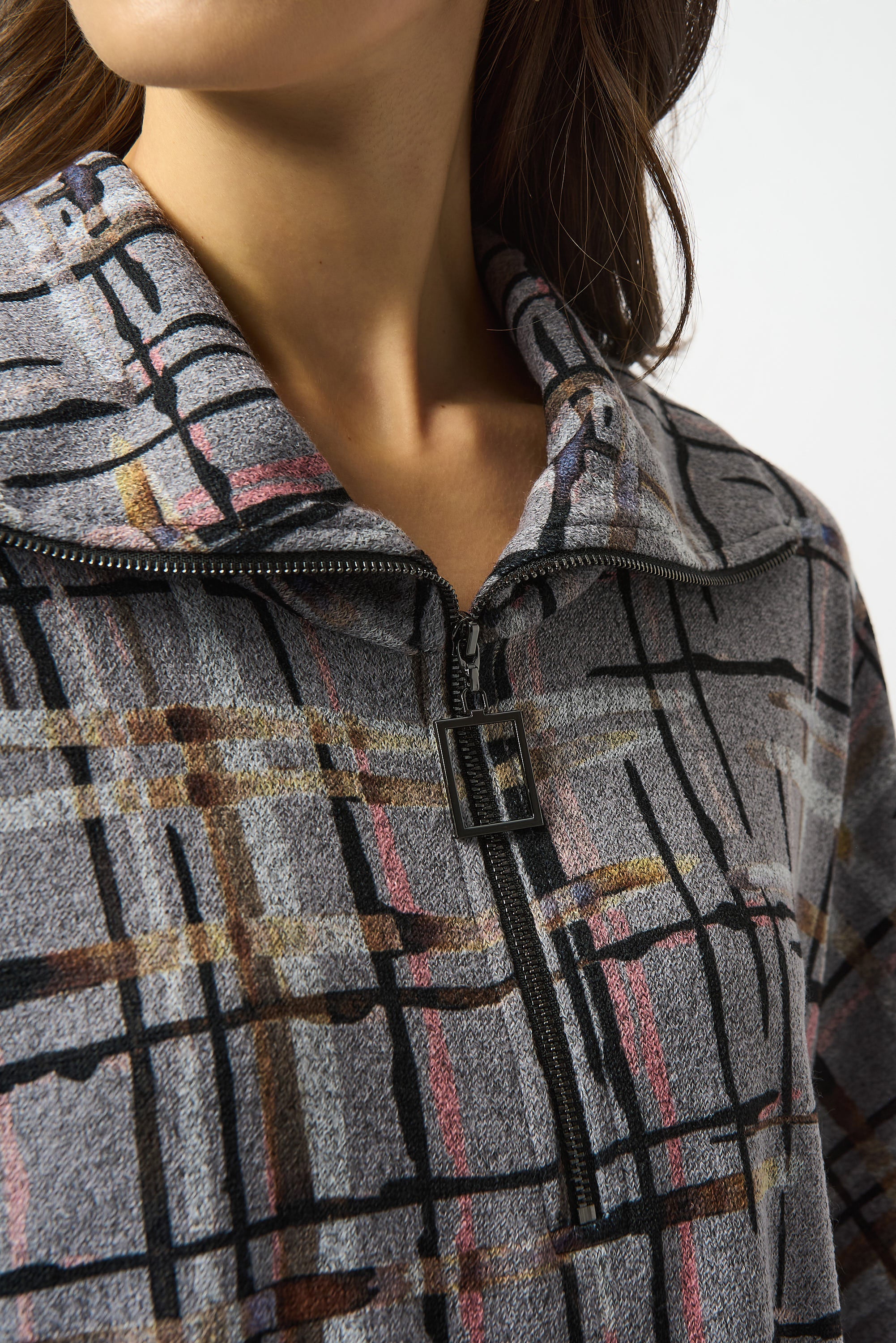 JOSEPH RIBKOFF PLAID PRINT TOP STYLE 253058 COLOUR GREY/MULTI