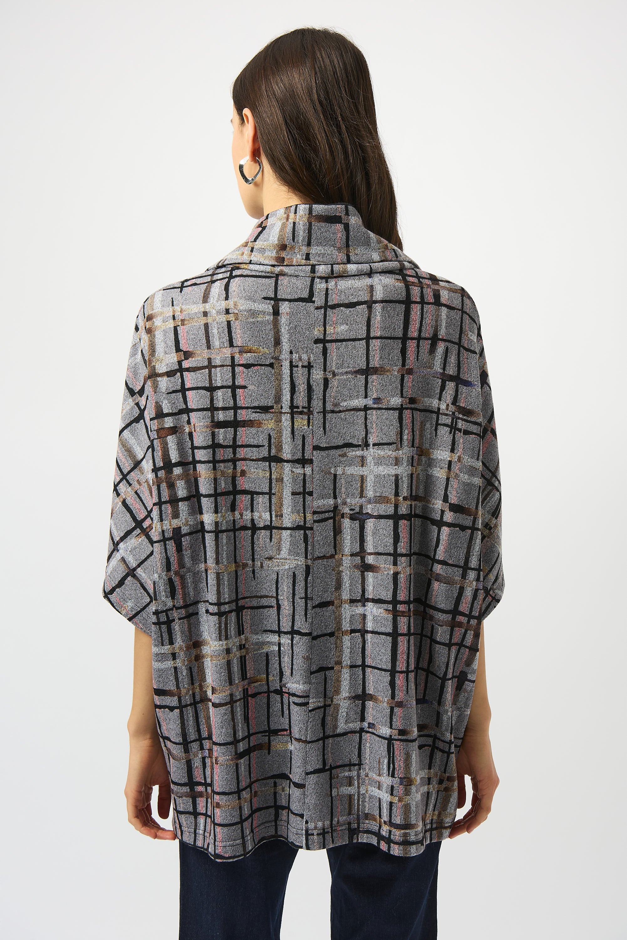 JOSEPH RIBKOFF PLAID PRINT TOP STYLE 253058 COLOUR GREY/MULTI