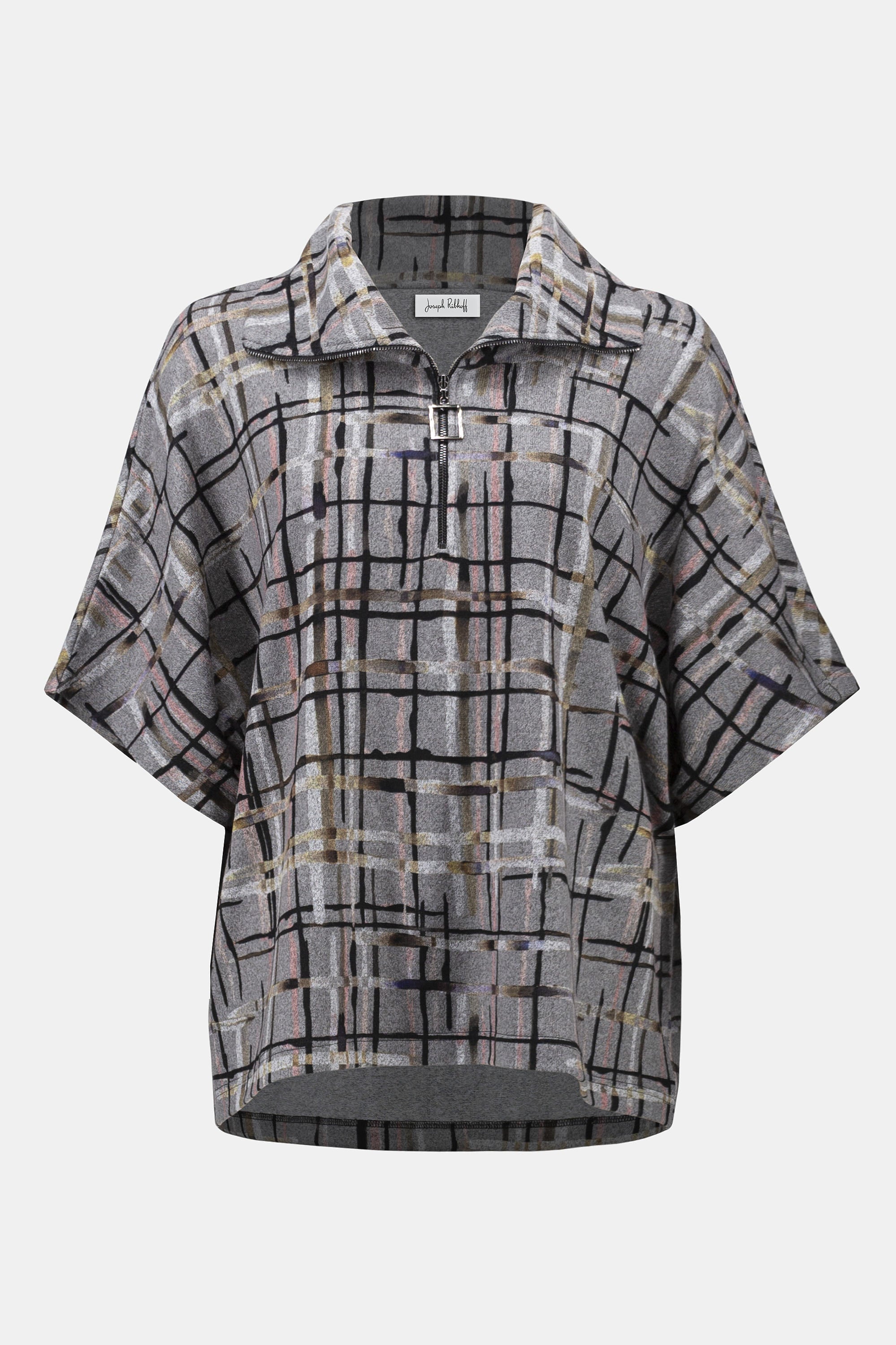 JOSEPH RIBKOFF PLAID PRINT TOP STYLE 253058 COLOUR GREY/MULTI