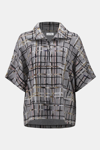 JOSEPH RIBKOFF PLAID PRINT TOP STYLE 253058 COLOUR GREY/MULTI