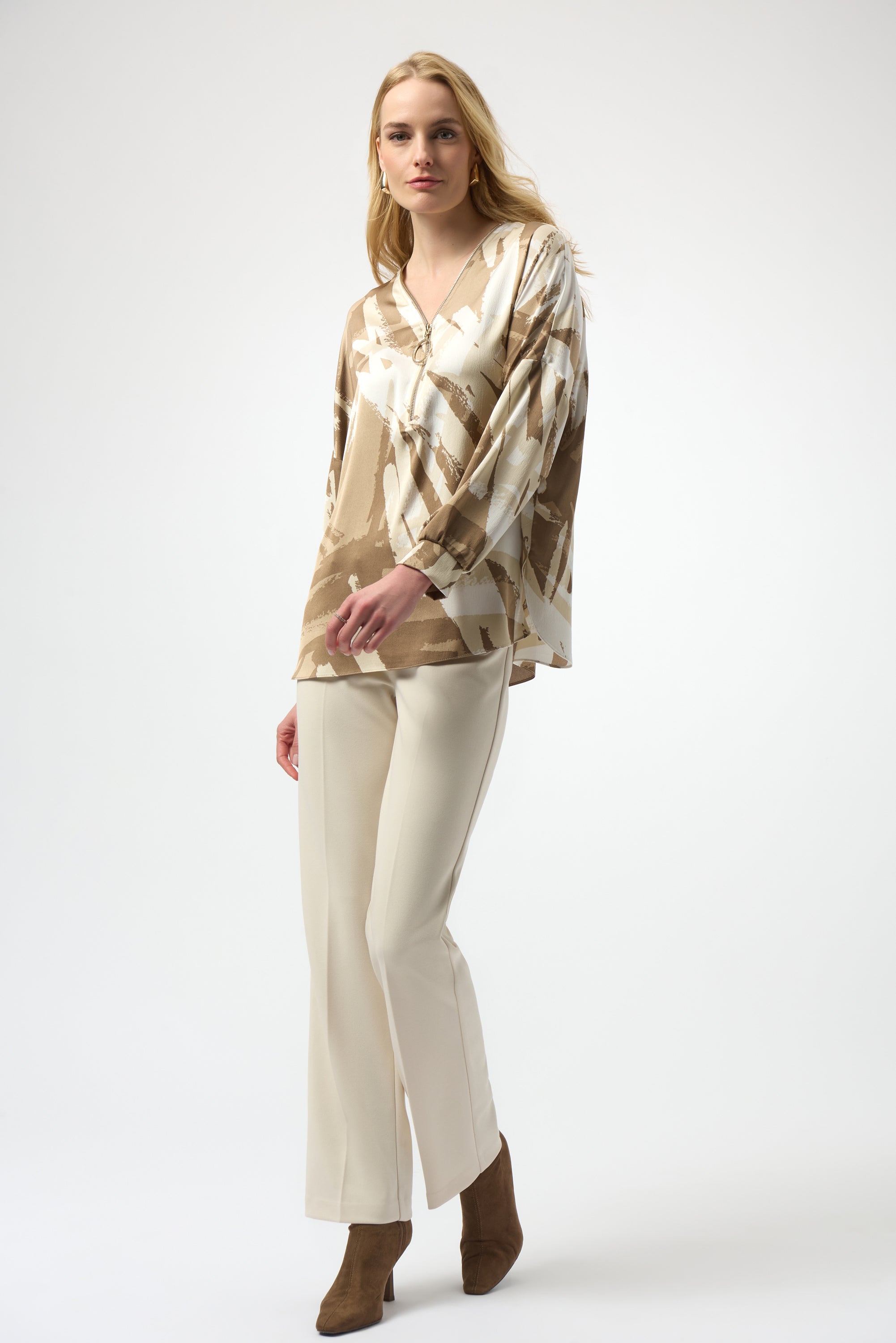 JOSEPH RIBKOFF TUNIC WITH ZIPPER DETAIL STYLE 254193 COLOUR BEIGE/OFF-WHITE